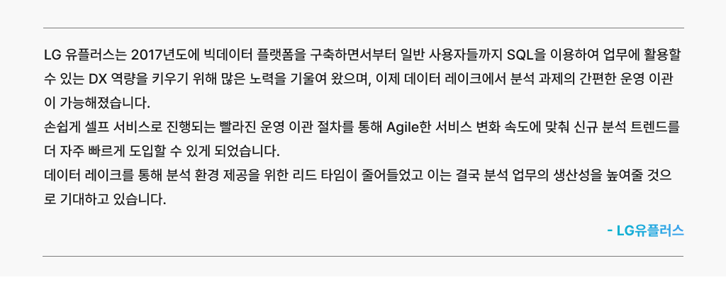 데이터 레이크를 통한 분석환경 변화로 업무 생산성을 향상시킨 고객의 경험