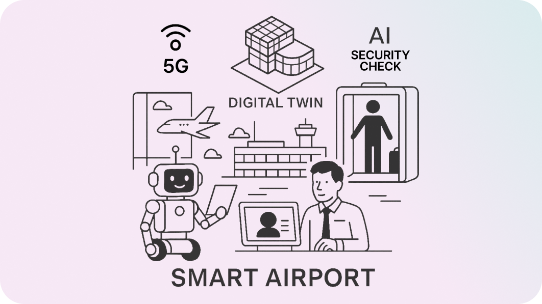 Airports: Robots, 5G-Specialized Networks, Digital Twins, and AI Security Screening Systems 